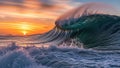 Sunset wave cresting with foamy surf Royalty Free Stock Photo