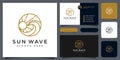 Sunset wave logo design template and business card