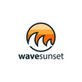 Sunset wave logo with vintage grunge design concept