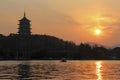 Sunset in West Lake of Hangzhou, China Royalty Free Stock Photo