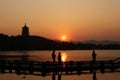 Sunset in West Lake of Hangzhou, China Royalty Free Stock Photo