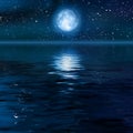 Sunset white moon calm blue sea with through nature horizon over the water with a cloudy sky Royalty Free Stock Photo