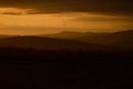 Sunset in the wild, mountain twilight orange light, landscape