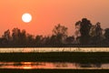 Sunset on a wild nepali swamp, at Bardia, Nepal Royalty Free Stock Photo