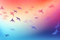 Sunset wildlife flight sky landscape birds nature sun flock silhouette background flying animal background Royalty Free Stock Photo