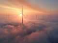 Sunset Wind Farm Above the Clouds Royalty Free Stock Photo