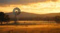 Sunset windmill farm landscape, rural Australia Royalty Free Stock Photo