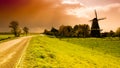 Sunset windmill landscape Royalty Free Stock Photo