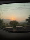 Sunset from the window of a car in Kashmir Royalty Free Stock Photo