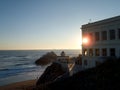 Sunset through windows of the Cliff House Royalty Free Stock Photo