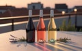 Sunset Wine Bottles Trio Display Royalty Free Stock Photo