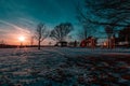 Sunset in winter with beautiful skyline over Ed Zorinsky lake Omaha Nebraska Royalty Free Stock Photo