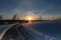 Sunset in winter with beautiful skyline over Ed Zorinsky lake Omaha Nebraska Royalty Free Stock Photo