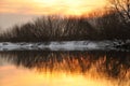 Sunset on the winter river Royalty Free Stock Photo