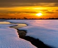 Sunset in winter steppe Royalty Free Stock Photo