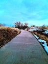 Sunset winter Wyoming path in Cheyenne. Royalty Free Stock Photo