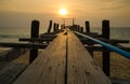Sunset with wooden fisherman bridge, andaman Thailand