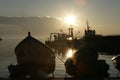 Sunset on a wooden seaport Royalty Free Stock Photo