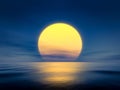 Sunset yellow sun calm blue sea with sun through nature horizon over the water with a cloudy sky Royalty Free Stock Photo