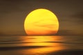 Sunset yellow sun calm yellow sea with sun through nature horizon over the water with a cloudy sky Royalty Free Stock Photo