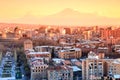Sunset at Yerevan City, view with majestic Ararat mountain, Armenia Royalty Free Stock Photo
