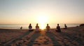 Sunset Yoga on the Beach. Generative AI Royalty Free Stock Photo
