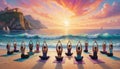 Sunset Yoga Class on Beachfront Royalty Free Stock Photo