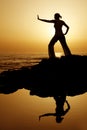 Sunset Yoga with Reflection Royalty Free Stock Photo