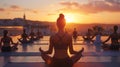 A sunset yoga session on a rooftop, combining physical fitness with spiritual connection