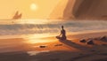 Sunset yoga on tranquil beach rejuvenating and serene ,generative AI