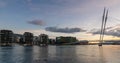 Sunset at the Ypsilon pedestrian bridge in Drammen