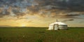 Sunset on a yurt , in the grassland of Mongolia Royalty Free Stock Photo