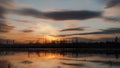 sunset over the bypass channel of the Volga hydroelectric power station