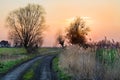 Sunset on Zulawy Wislane in Poland, beautiful landscape