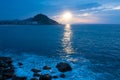 Sunset from Zurriola beach, City of Donostia-San Sebastian, Euskadi Royalty Free Stock Photo