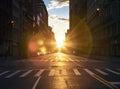 Sunsets on the empty streets and sidewalks of New York City during the coronavirus lockdown in Manhattan, 2020 Royalty Free Stock Photo