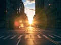 Sunsets on the empty streets and sidewalks of New York City during the coronavirus lockdown in 2020 Royalty Free Stock Photo