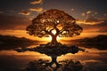 Sunsets gift Tree silhouette adorned by suns golden rays in twilights canvas