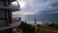 Sunsets - Sunsetting over Coolangatta Beach seen from large apartment building in Qld Australia at twilight Qld Australia