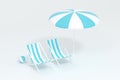 Sunshade, beach chair with orange background, 3d rendering