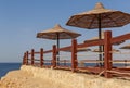 Sunshade beach umbrellas in resort