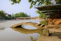 Sunshade and chairs at riverside in sunny summer afternoon,China