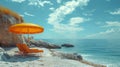 Sunshade on the ocean beach. AI generate illustration