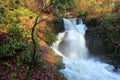 Beautiful Waterfall in Autumn along Charlie`s Trail, Hatley Castle Park, Victoria, Vancouver Island, British Columbia, Canada