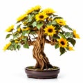 Dynamic Energy Flow: Sunflower Bonsai Tree In Brown Pot