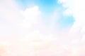 Sunshine clouds sky during morning background. Blue,white pastel heaven,soft focus lens flare sunlight. Abstract blurred cyan grad