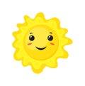 Sunshine emoji. Smiley kid character, flat icon vector design