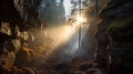 Sunshine-filled Cave In Polish Forest: Misty Terragen Landscape Photography