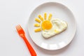 Sunshine fried eggs breakfast for kid on white background Royalty Free Stock Photo