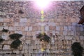 Sunshine glimmering onto the Wailing Wall in Jerusalem